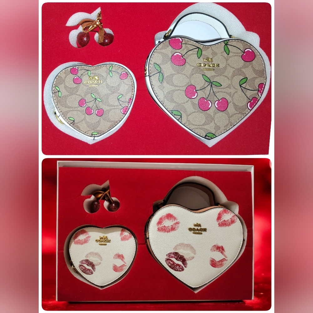 Coach Heart-Shaped Beige and White Accessories BUNDLE  Set